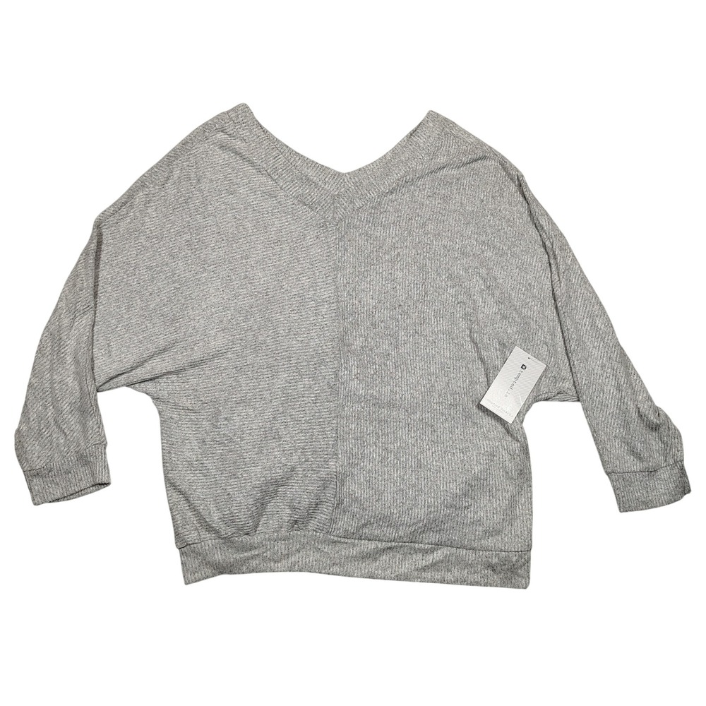Tempted Hearts Top Women 3X Grey V-Neck Dolman Sleeve Ribbed Knit Rayon Blend